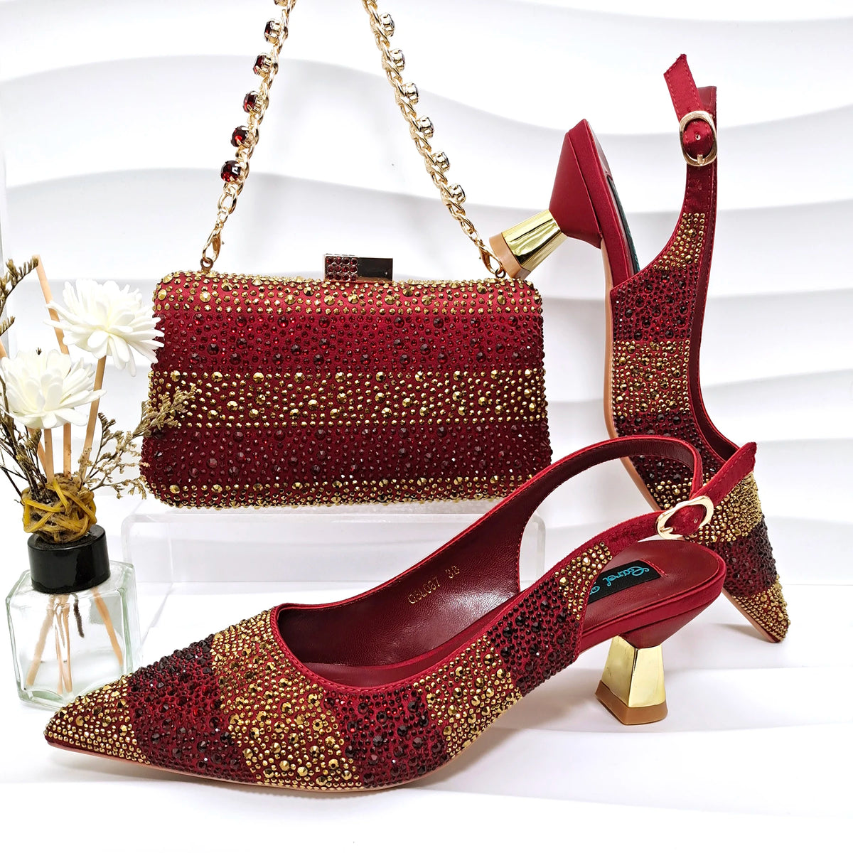 Footmaxldn Crystal Slingback Heels & Matching Clutch