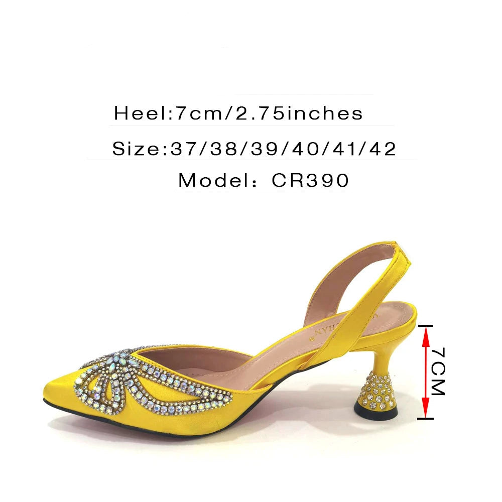 Footmax Yellow Bowknot Pointed Toe High Heel Sandals & Bag Set - Women's Elegant Shoes - footmaxldn