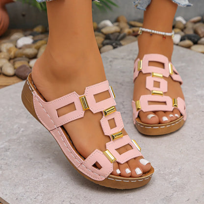 Footmaxldn Women's Wedge Sandals – Open Toe Slip-On Summer Shoes