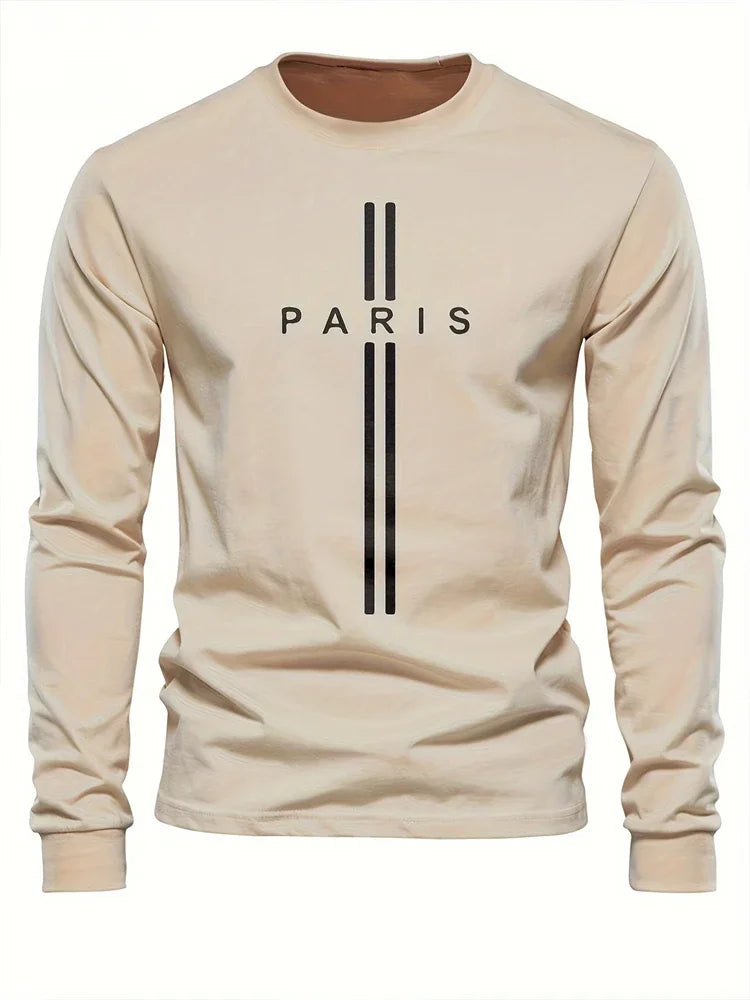 Men's Printed Long Sleeve T-Shirt – Relaxed Fit Crew Neck Top