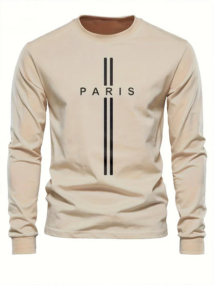 Men's Printed Long Sleeve T-Shirt – Relaxed Fit Crew Neck Top