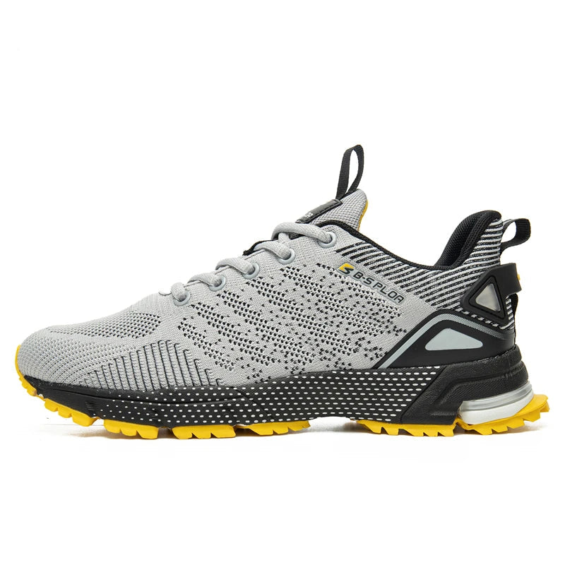 Baasploa Men Running Sneakers Leather Mesh Breathable Classic Sport Sneakers Male Comfortable Non-slip Waterproof Casual Shoes - footmaxldn