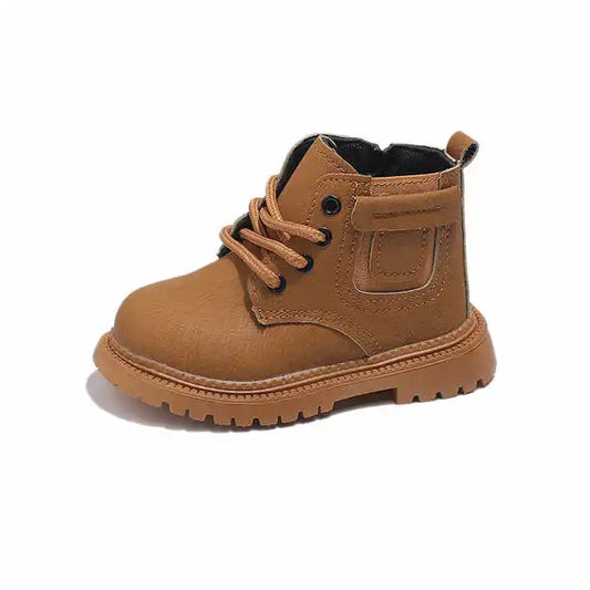 Children Leather Boots Boys Fashion Autumn Winter New Casual Comfortable Short Boots Warm Kids Anti-slip Tactical Military Boots - footmaxldn