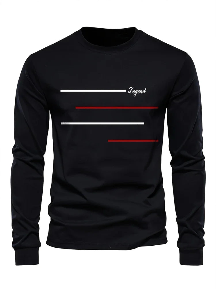 Men's Printed Long Sleeve T-Shirt – Relaxed Fit Crew Neck Top