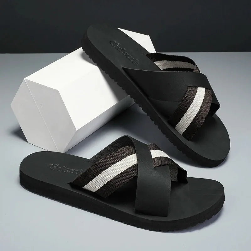 Footmaxldn Men's Summer Slippers – Flat Heel Microfibre Sandals