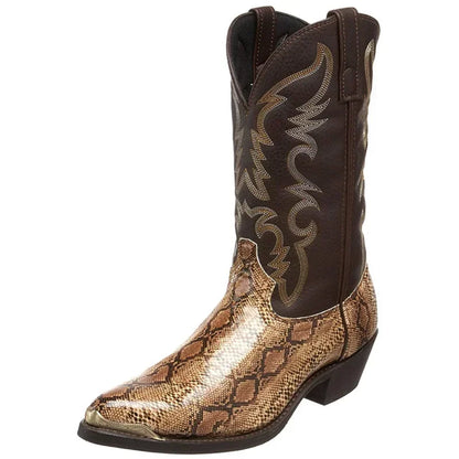 Metallic Snakeskin-Effect Embroidered Cowboy Boots