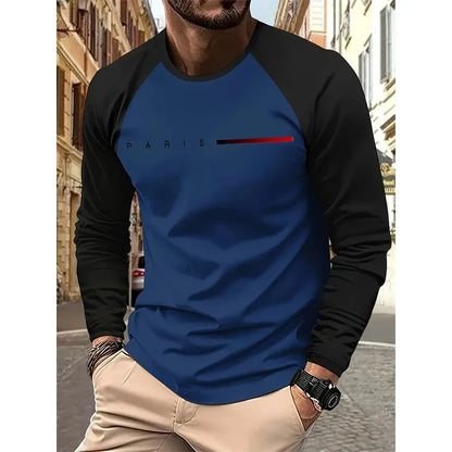 Men's Printed Long Sleeve T-Shirt – Relaxed Fit Crew Neck Top