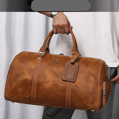 Footmax Men's Crazy Horse Leather Duffle Bag - Large Travel Luggage 15" Laptop - footmaxldn