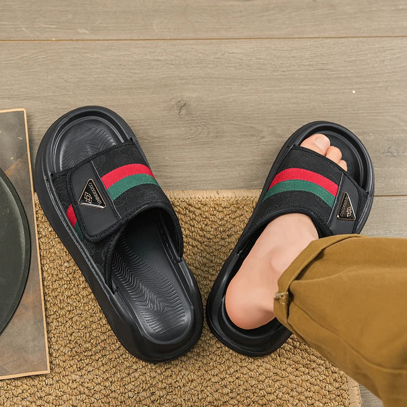 Men's Platform Slide Sandals | Stripe Detail & Cushioned Sole | Footmaxldn