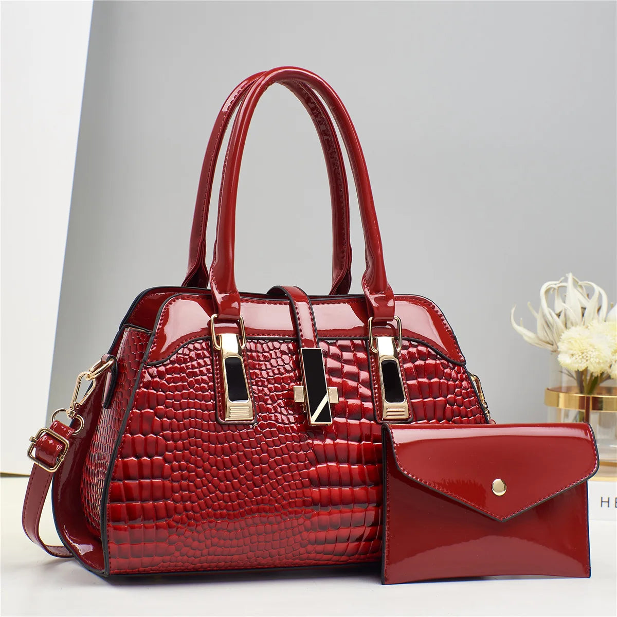 Luxury Brand Crocodile Handbag Women Tote Bag Bright Leather Women Purse Shoulder Bag Female Top-handle Bags Commuting Shopping - footmaxldn