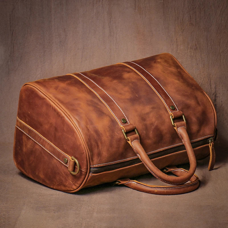 Footmax GURO Genuine Leather Travel Bag - Premium Cowhide Weekend Duffle - footmaxldn