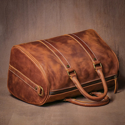 Footmax GURO Genuine Leather Travel Bag - Premium Cowhide Weekend Duffle - footmaxldn