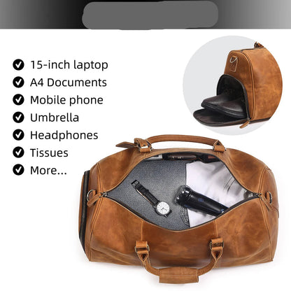Footmax Men's Crazy Horse Leather Duffle Bag - Large Travel Luggage 15" Laptop - footmaxldn