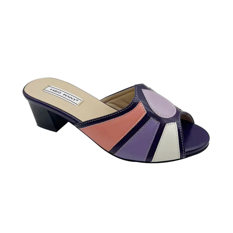 Women's Low Heel Slip-On Slippers - Multi-Color Patchwork Casual Shoes | Footmaxldn - footmaxldn