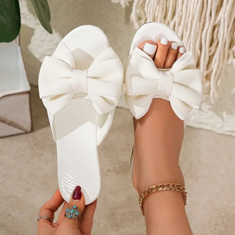 Footmaxldn Bow-Tie Flat Slippers | Women's Square Heel Beach Sandals