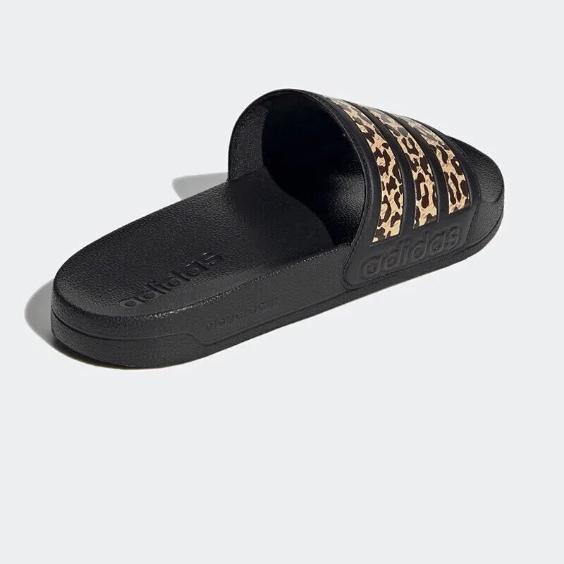 Adidas Trendy Slides. Black - gold Leopard Print Design, Suitable for Summer Outdoor Wear, the First Choice for Casual and Versa - footmaxldn