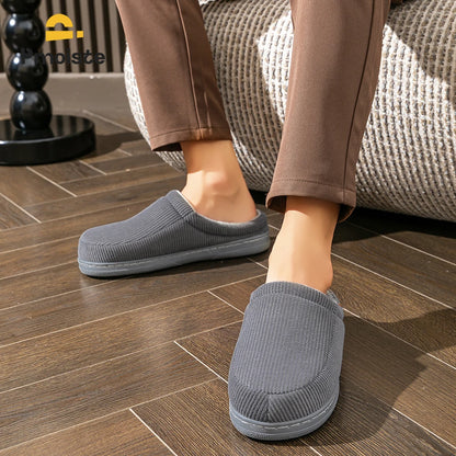Pmoiste Stripe Corduroy House Shoes Men Warm Soft TPR Cushion Memory Foam Home Slippers Slip On Winter Indoor High-quality - footmaxldn