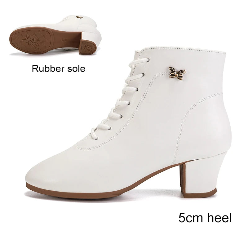 Footmax Women's White Dance Sneakers - 5cm Heel Ankle Boots for Jazz & Modern Dancing - footmaxldn