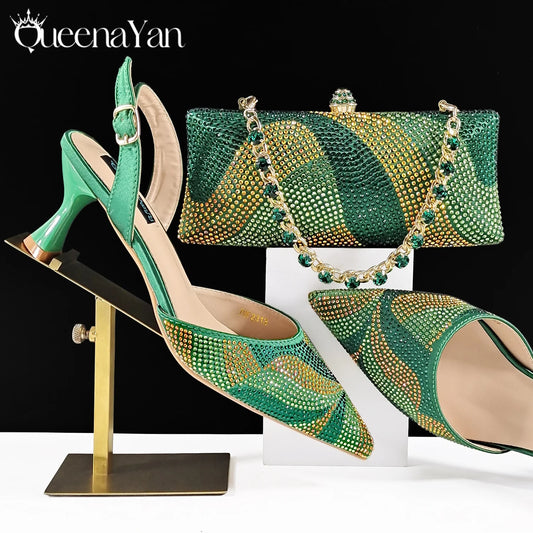Footmax Black Gold Dazzling Heels & Clutch Set - Festive Elegance Collection