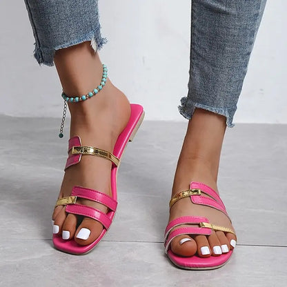 Footmaxldn Women's Flat Monogram Sandals — Open-Toe Slip-On Slides