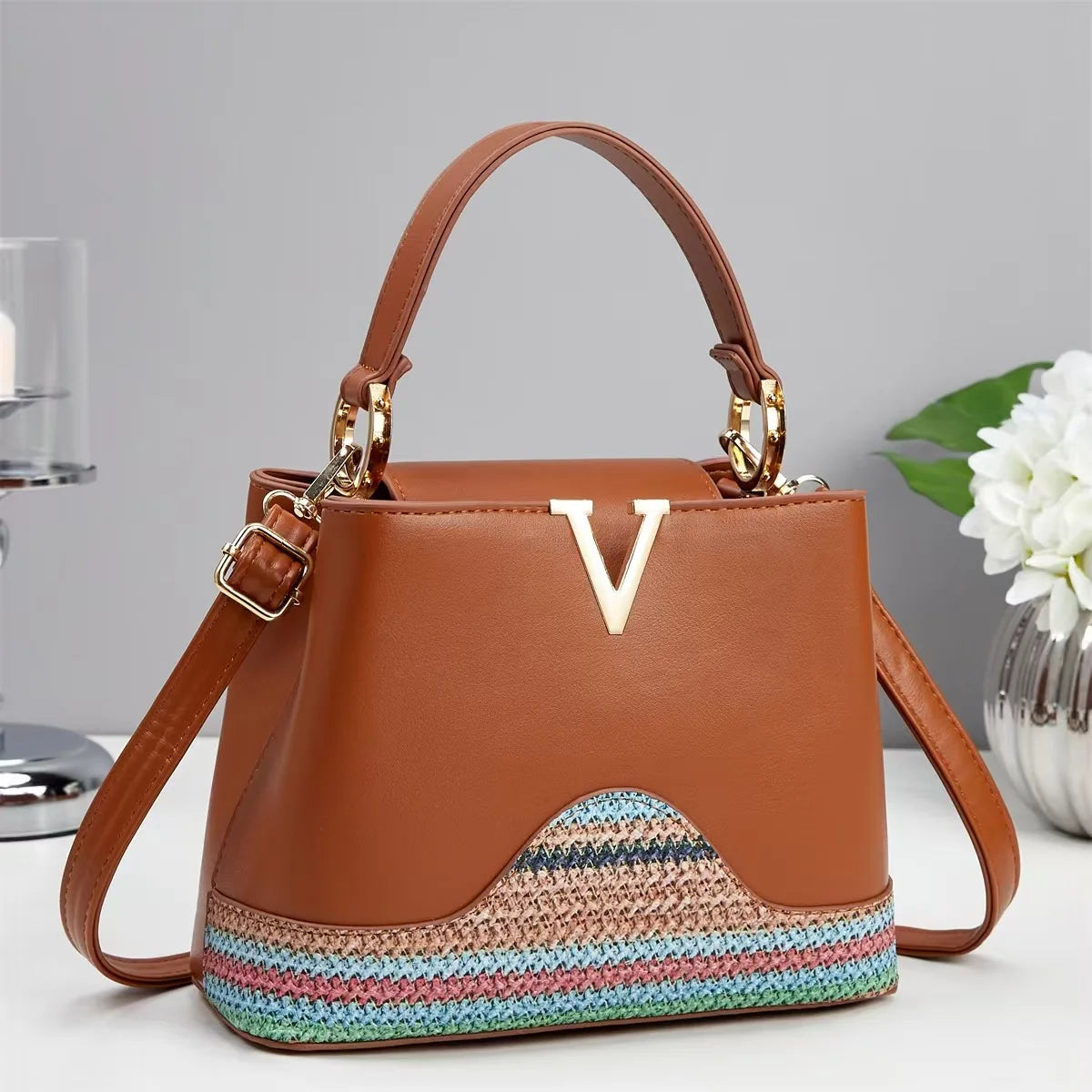 Footmaxldn Women’s Woven-Trim Shoulder Bag - footmaxldn