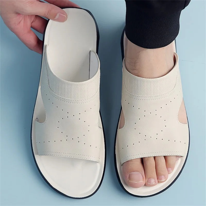 Men's Leather Slippers - Cowhide Roman Sandals Summer | Footmax - footmaxldn