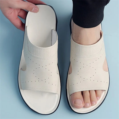 Men's Leather Slippers - Cowhide Roman Sandals Summer | Footmax - footmaxldn