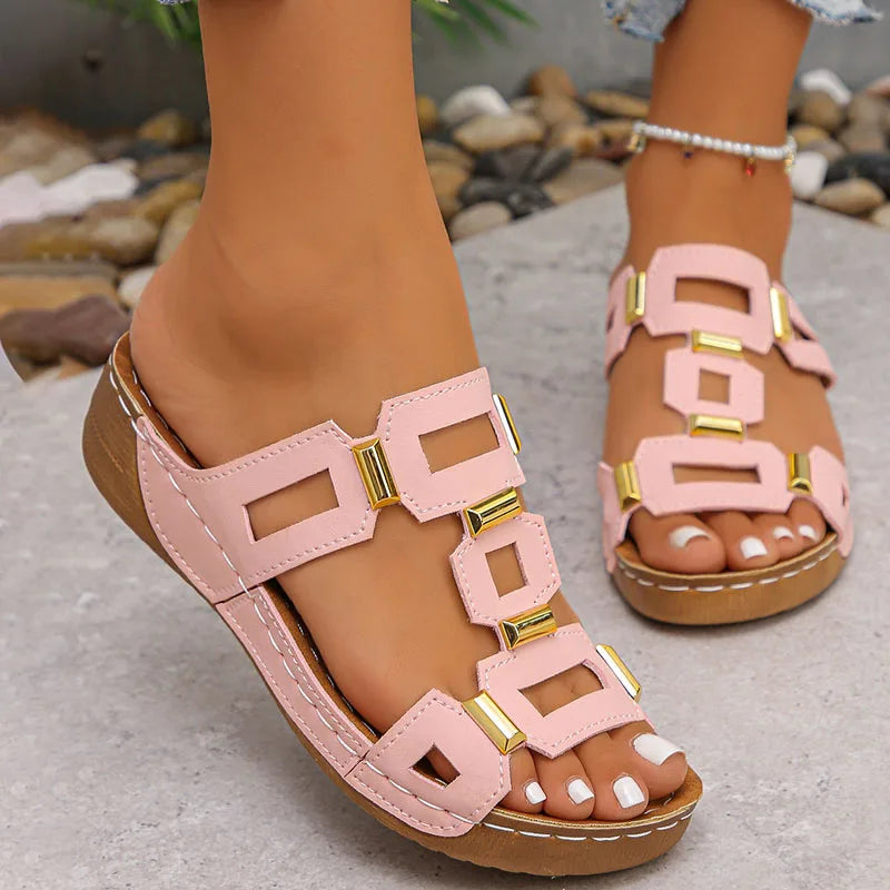 Footmaxldn Women's Wedge Sandals – Open Toe Slip-On Summer Shoes