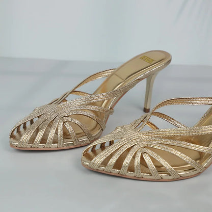 New Gold Hollow Thin Strip Heels for Women Luxury Pointed Toe Heeled Pumps Office Lady Mules Summer Stiletto Shoe Sandals 2025 - footmaxldn