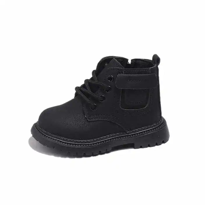 Children Leather Boots Boys Fashion Autumn Winter New Casual Comfortable Short Boots Warm Kids Anti-slip Tactical Military Boots - footmaxldn