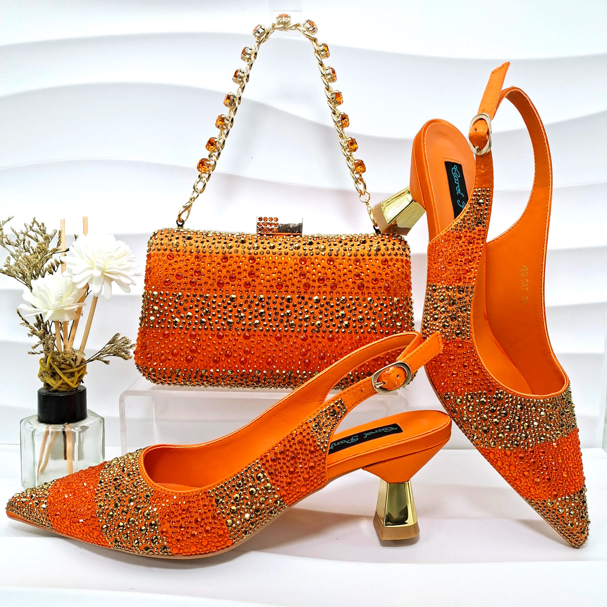 Footmaxldn Crystal Slingback Heels & Matching Clutch