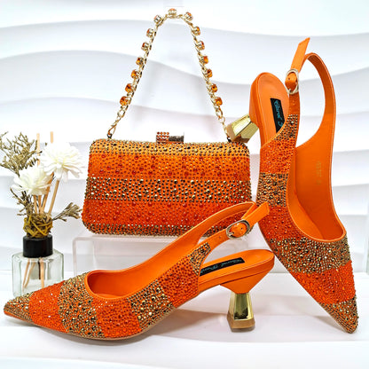 Footmaxldn Crystal Slingback Heels & Matching Clutch