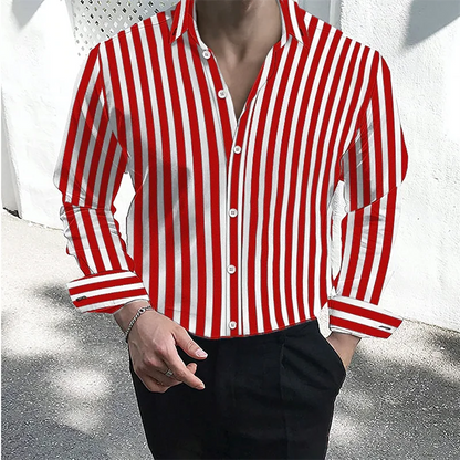 Footmax Men's Formal Dress Shirt - Long Sleeve Button Down with Striped Collar S-5XL