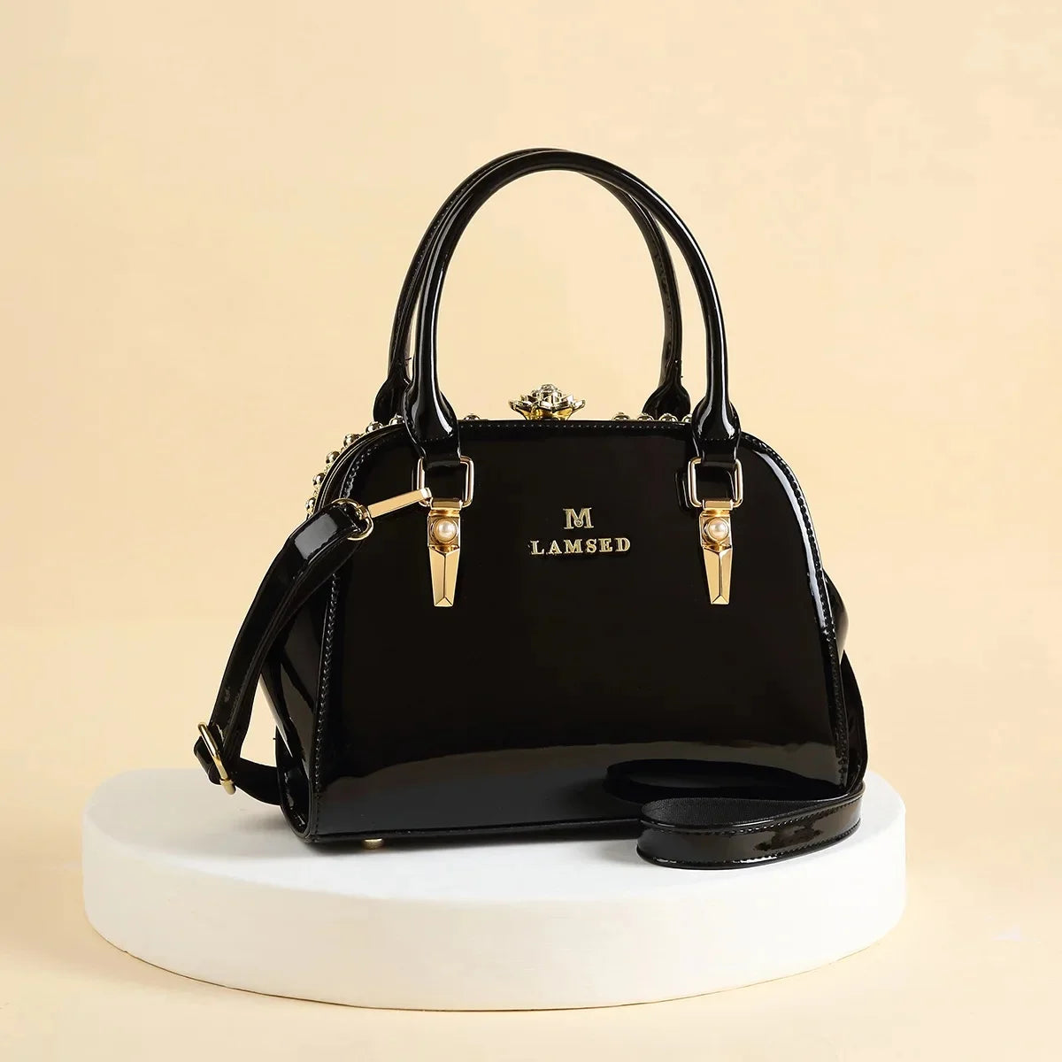 Footmax Diamond Pattern Leather Handbag - Women's Crossbody Shoulder Bag