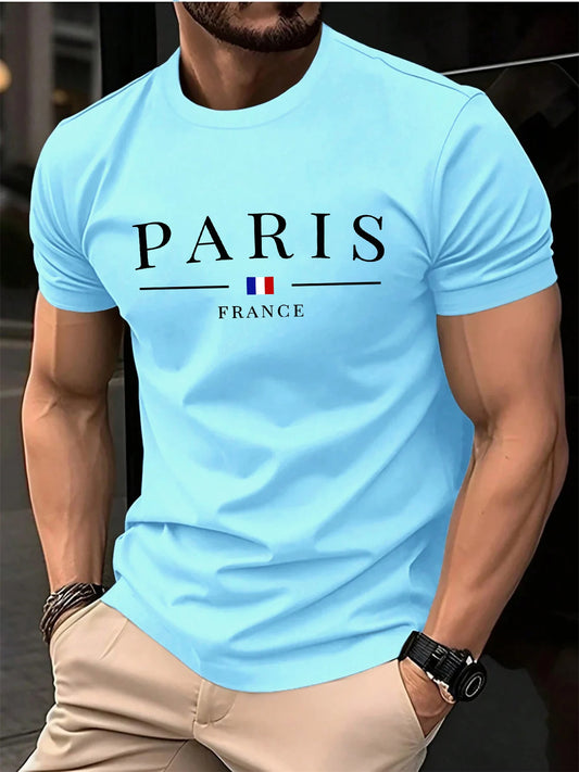 Footmax Men's 100% Cotton Paris French Print T-Shirt - Casual Summer Wear - footmaxldn