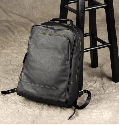 High Quality Fashion Genuine Leather Backpack Men Bagpack Student School Bag Backpack daily male Rucksack large Knapsack Black - footmaxldn