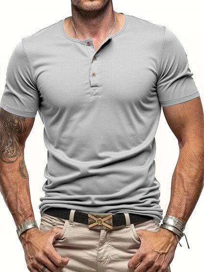 FootMax Men's Henley T-Shirt - Slim Fit Button Neck Short Sleeve Casual Tee - footmaxldn