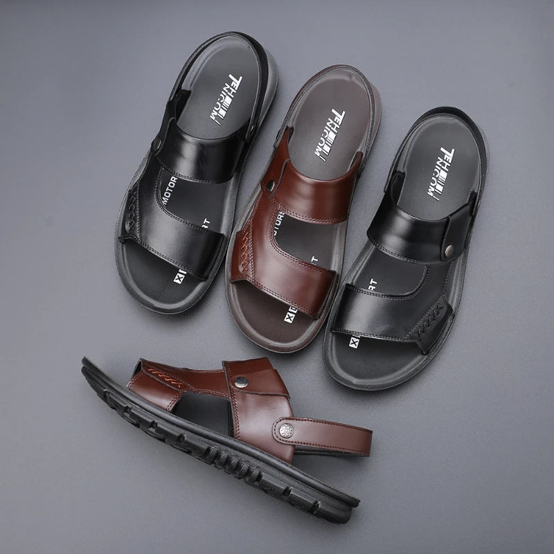 Men's Genuine Leather Sandals – Open Toe Slip-On | Footmaxldn