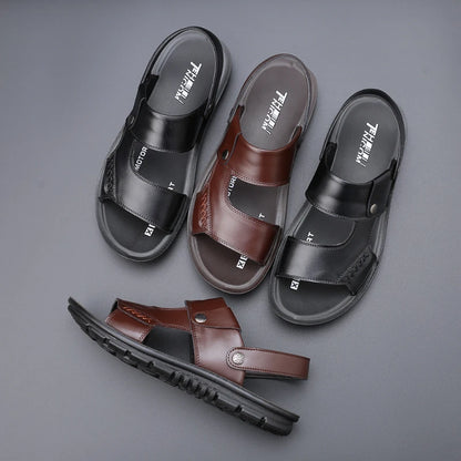 Men's Genuine Leather Sandals – Open Toe Slip-On | Footmaxldn
