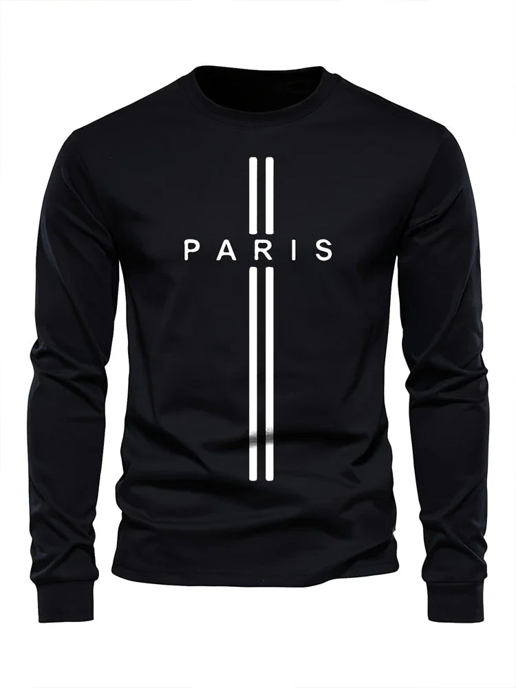Men's Printed Long Sleeve T-Shirt – Relaxed Fit Crew Neck Top