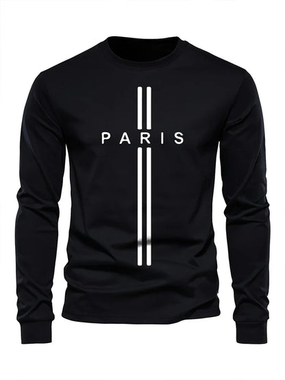 Men's Printed Long Sleeve T-Shirt – Relaxed Fit Crew Neck Top