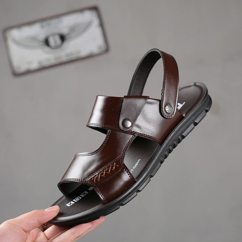 Men's Genuine Leather Sandals – Open Toe Slip-On | Footmaxldn