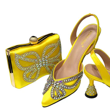 Footmax Yellow Bowknot Pointed Toe High Heel Sandals & Bag Set - Women's Elegant Shoes - footmaxldn