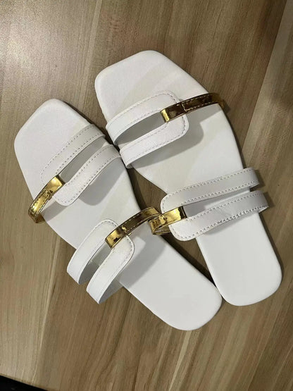 Footmaxldn Women's Flat Monogram Sandals — Open-Toe Slip-On Slides