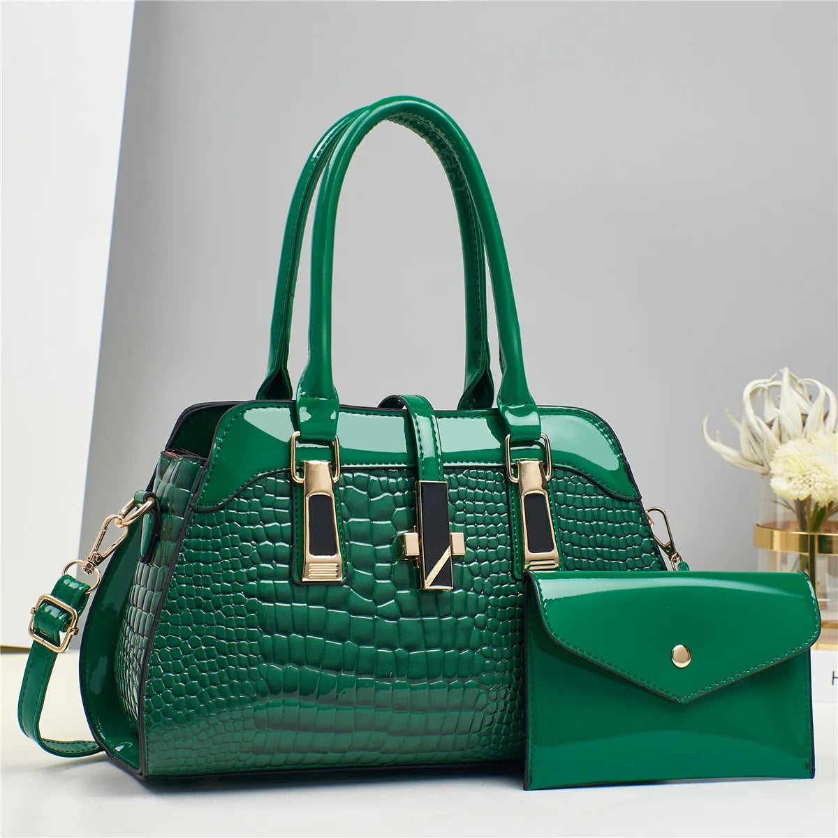 Luxury Brand Crocodile Handbag Women Tote Bag Bright Leather Women Purse Shoulder Bag Female Top-handle Bags Commuting Shopping - footmaxldn