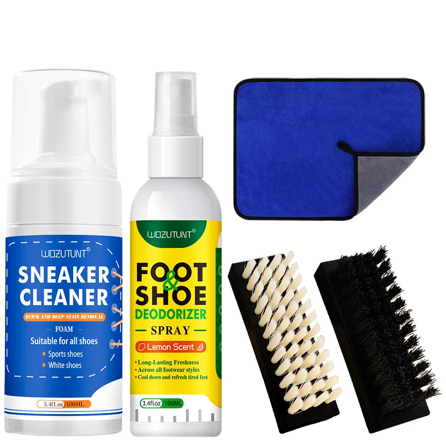 Footmax White Shoe Cleaner Kit - 100ml Foam & Deodorizer Spray for Sneakers