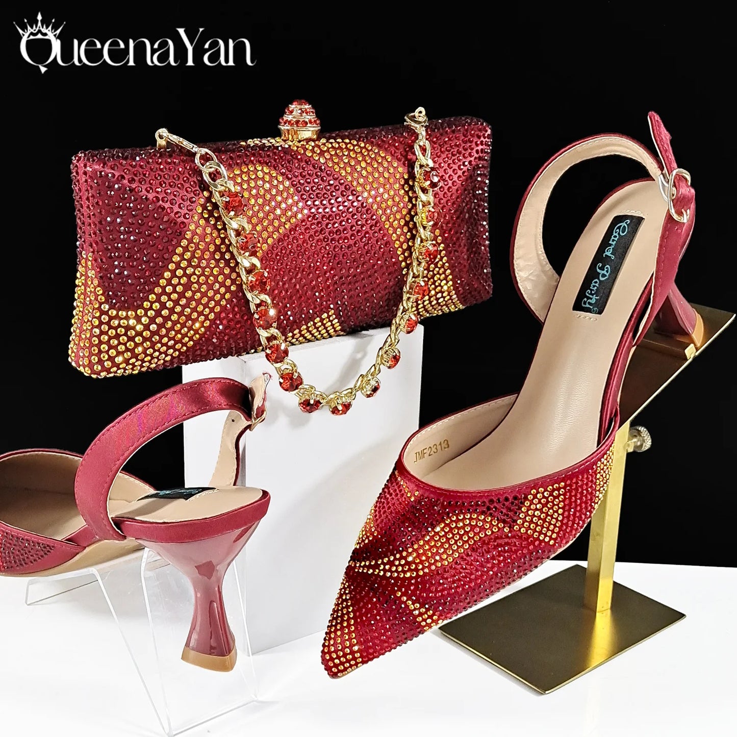 Footmax Black Gold Dazzling Heels & Clutch Set - Festive Elegance Collection - footmaxldn