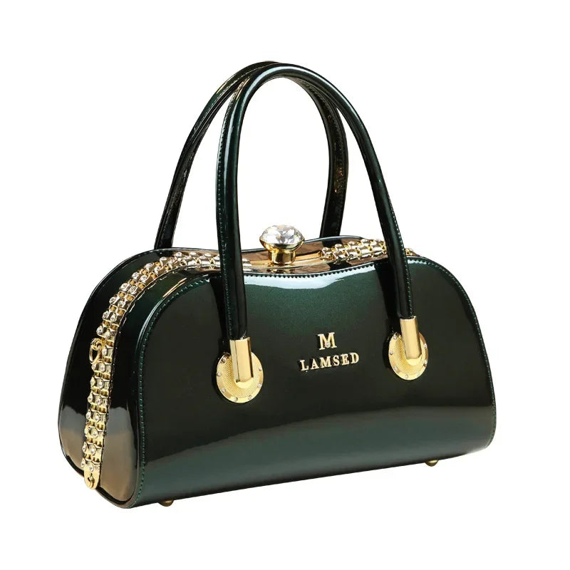 Women's Diamond Embedded Boston Pillow Bag Single Shoulder Crossbody Bag Brand Painted Leather Clip Handbag Boston Bag - footmaxldn