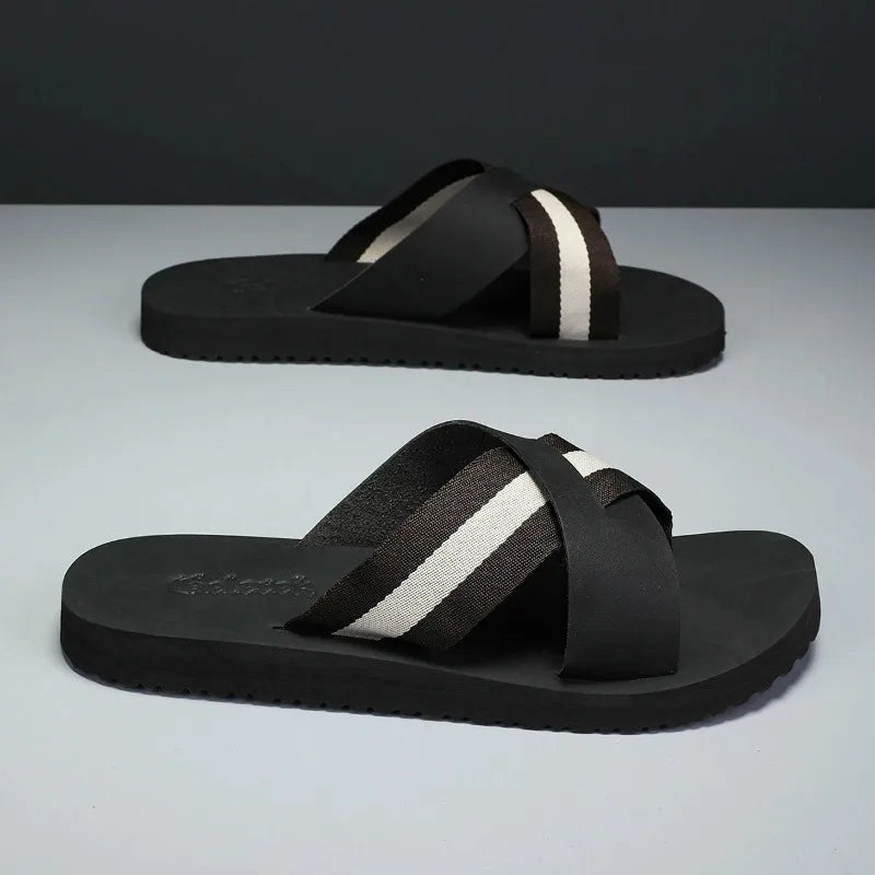 Footmaxldn Men's Summer Slippers – Flat Heel Microfibre Sandals