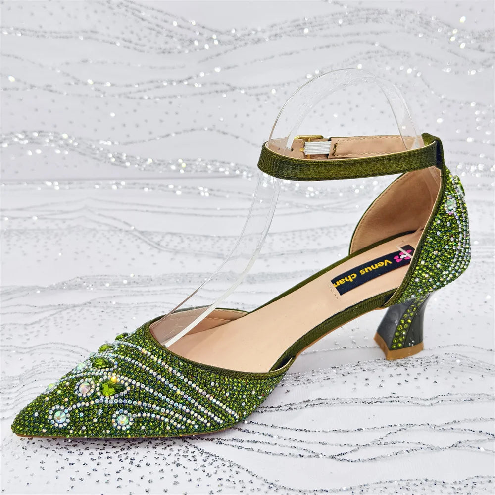 2025 Elegant Rhinestone Pointed Toe Pumps With Matching Bag Set Large Size shoes Big Bag for Women's Party High Heels - footmaxldn